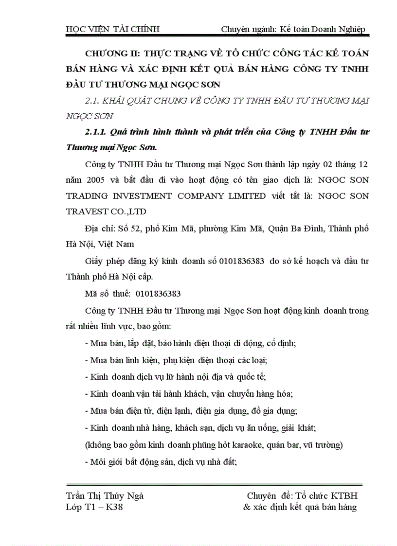 image for page Tổ chức kế toán bán hàng và xác định kết quả bán hàng tại Công ty TNHH Đầu tư Thương mại Ngọc Sơn 3