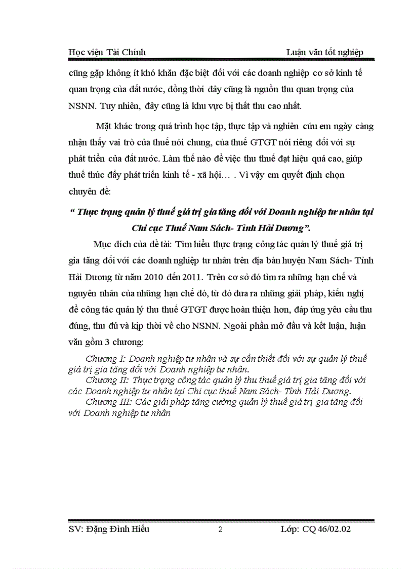 image for page Thực trạng quản lý thuế giá trị gia tăng đối với Doanh nghiệp tư nhân tại Chi cục Thuế Nam Sách Tỉnh Hải Dương 1