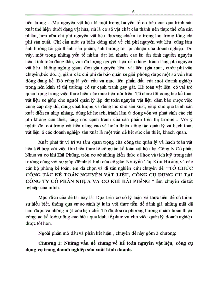 Tổ chức công tác kế toán nguyên vật liệu công cụ dụng cụ tại công ty cổ phần nhựa và cơ khí hải phòng 3