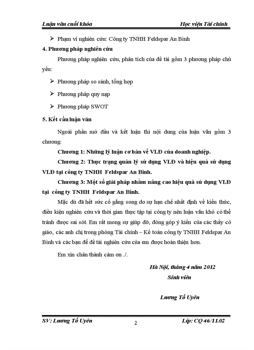image for page Một số giải pháp nhằm nâng cao hiệu quả sử dụng vốn lưu động tại công ty TNHH Feldspar An Bình 1