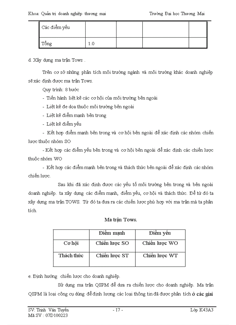 image for page Phân tích TOWS chiến lược phát triển thị trường của Công ty T P