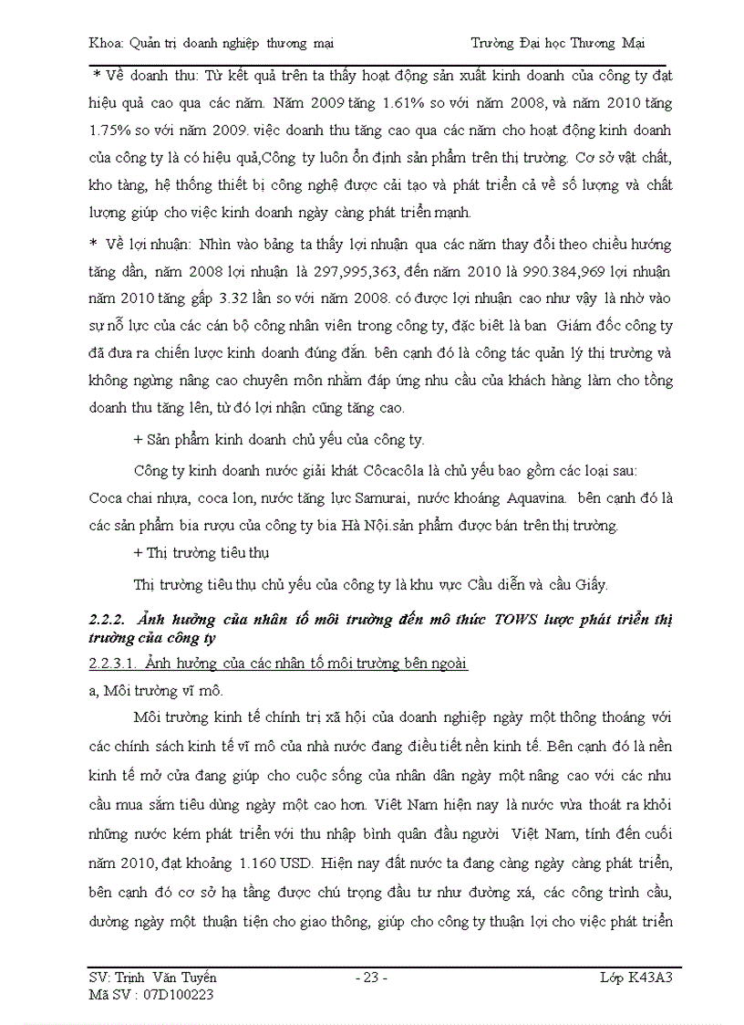 image for page Phân tích TOWS chiến lược phát triển thị trường của Công ty T P