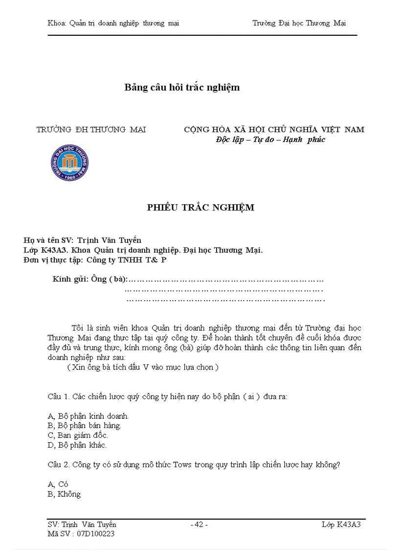 image for page Phân tích TOWS chiến lược phát triển thị trường của Công ty T P