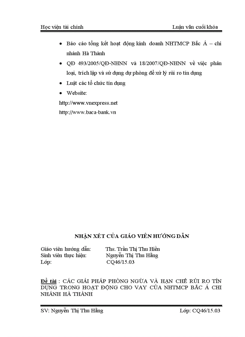 image for page Các giải pháp phòng ngừa và hạn chế rủi ro tín dụng trong hoạt động cho vay của NHTMCP Bắc Á chi nhánh Hà Thành 3