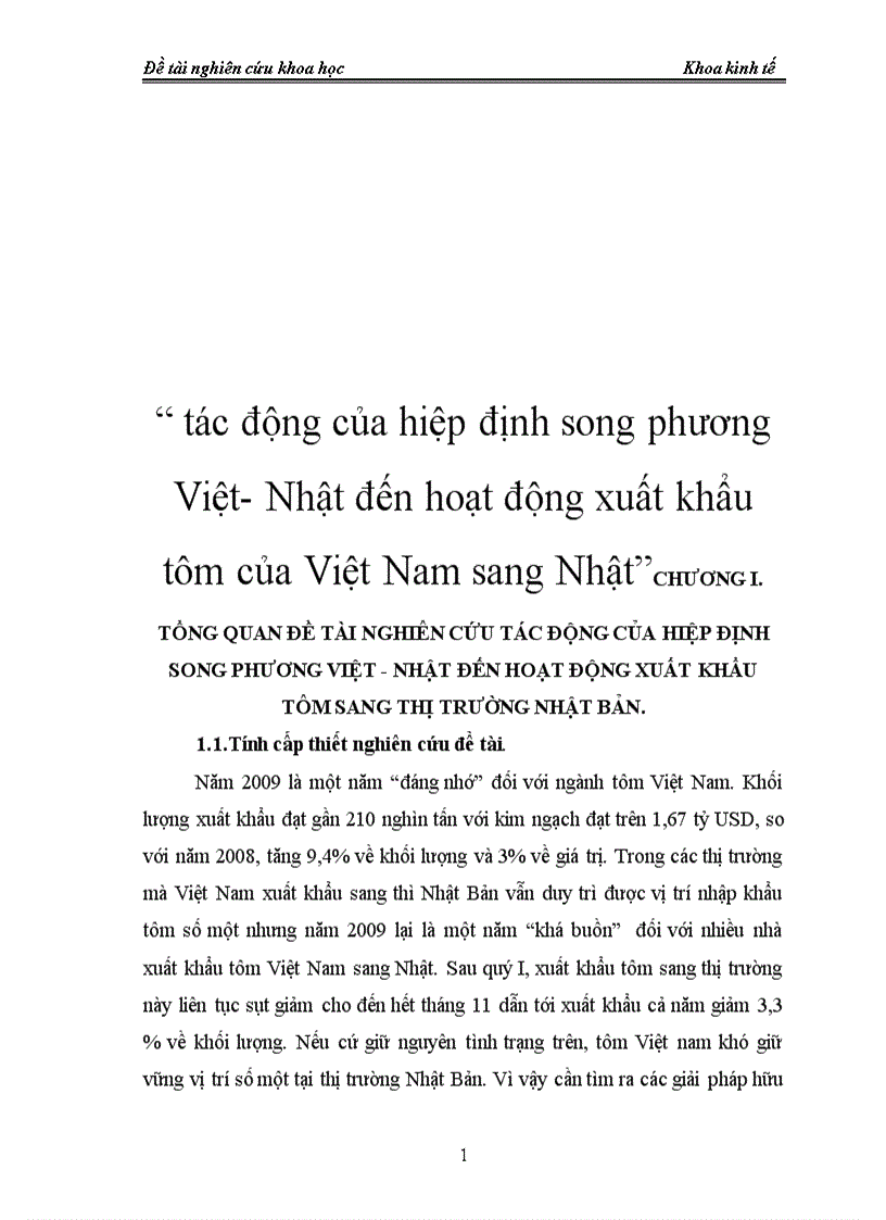 Tác động của hiệp định song phương Việt Nhật đến hoạt động xuất khẩu tôm của Việt Nam sang Nhật 1