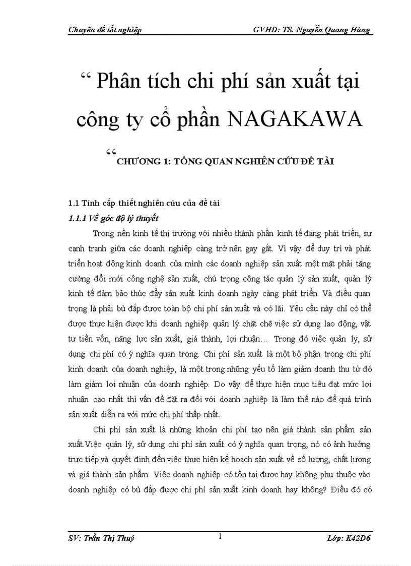 Phân tích chi phí sản xuất tại công ty cổ phần NAGAKAWA 3