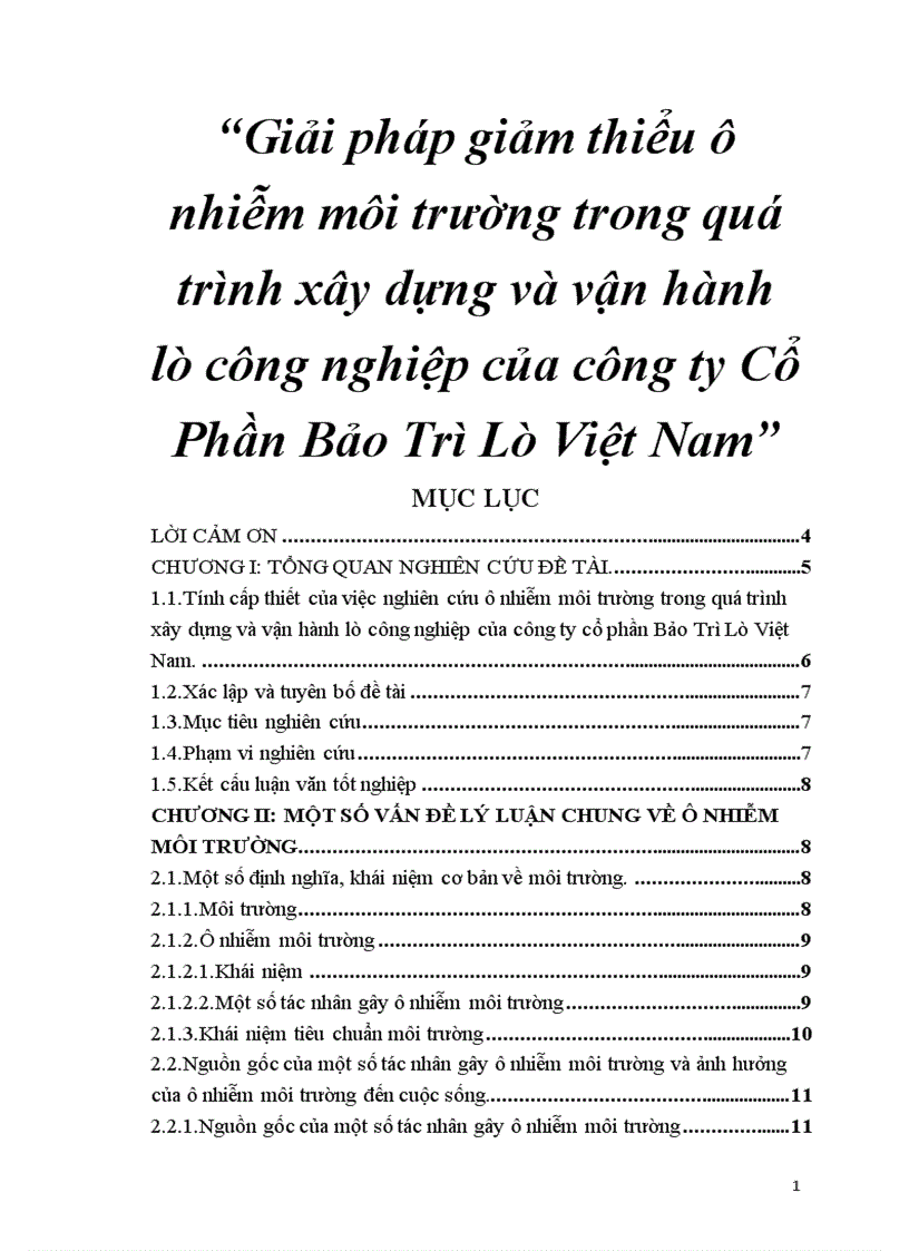 Giải pháp giảm thiểu ô nhiễm môi trường trong quá trình xây dựng và vận hành lò công nghiệp của công ty Cổ Phần Bảo Trì Lò Việt Nam 4