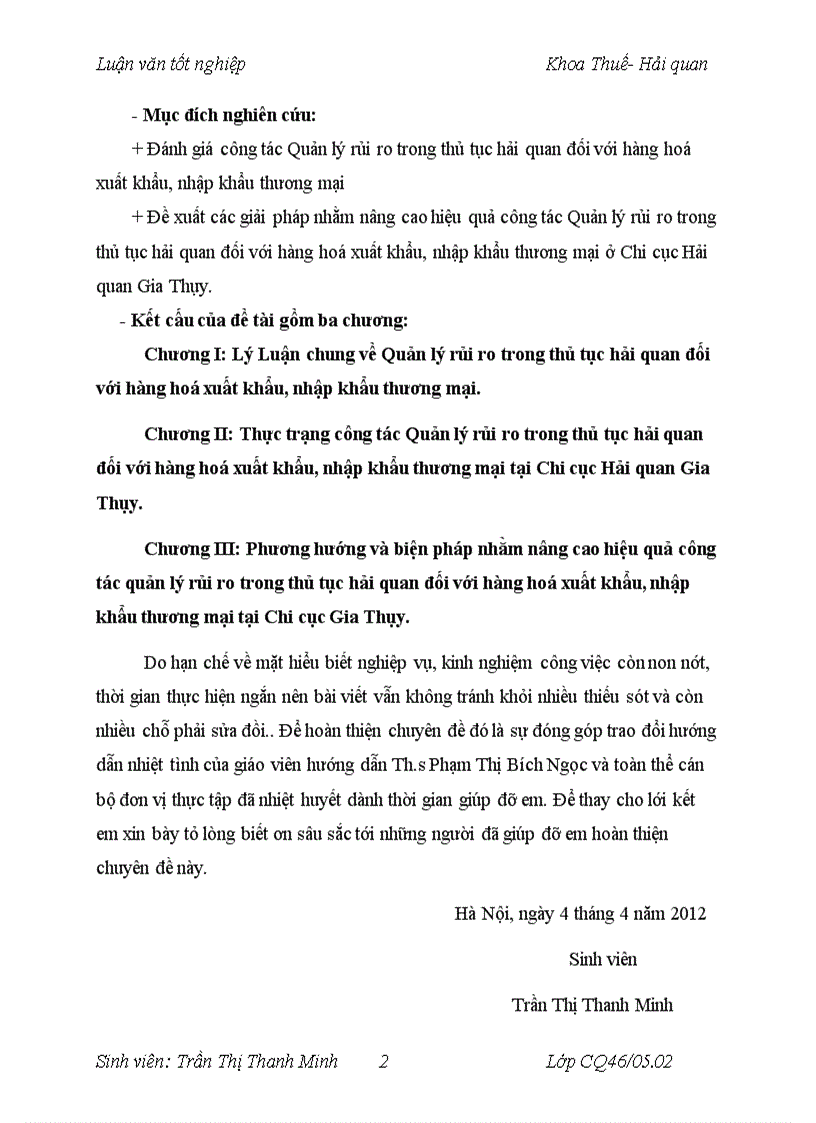 image for page Thực hiện quản lý rủi ro trong qui trình thủ tục hải quan đối với hàng hoá xuất khẩu nhập khẩu thương mại tại Chi cục Hải quan Gia Thuỵ 1