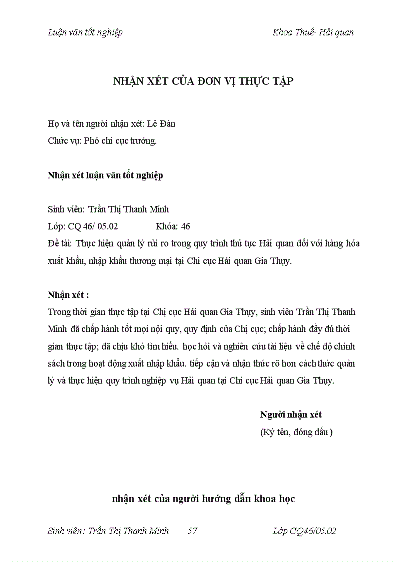 image for page Thực hiện quản lý rủi ro trong qui trình thủ tục hải quan đối với hàng hoá xuất khẩu nhập khẩu thương mại tại Chi cục Hải quan Gia Thuỵ 1