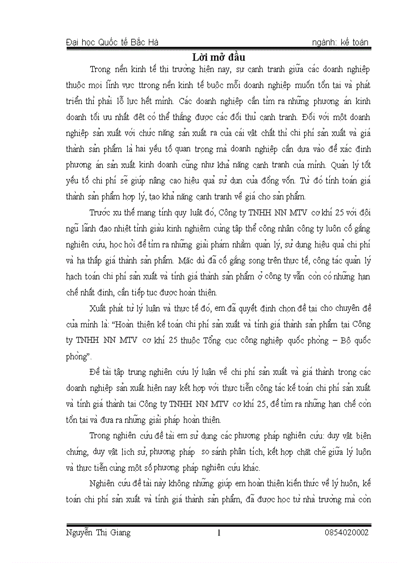 image for page Thực trạng tổ chức kế toán chi phí sản xuất và tính giá thành sản phẩm tại Công ty TNHH NN MTV cơ khí 25