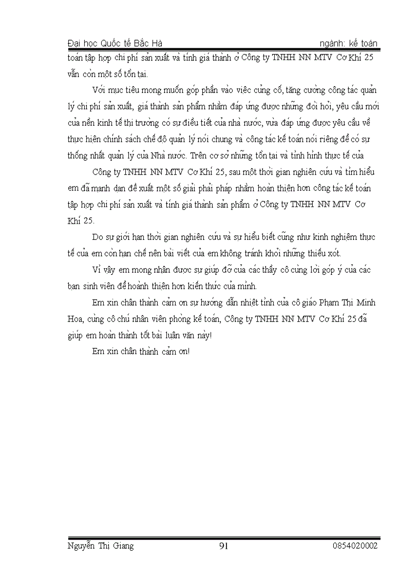 image for page Thực trạng tổ chức kế toán chi phí sản xuất và tính giá thành sản phẩm tại Công ty TNHH NN MTV cơ khí 25