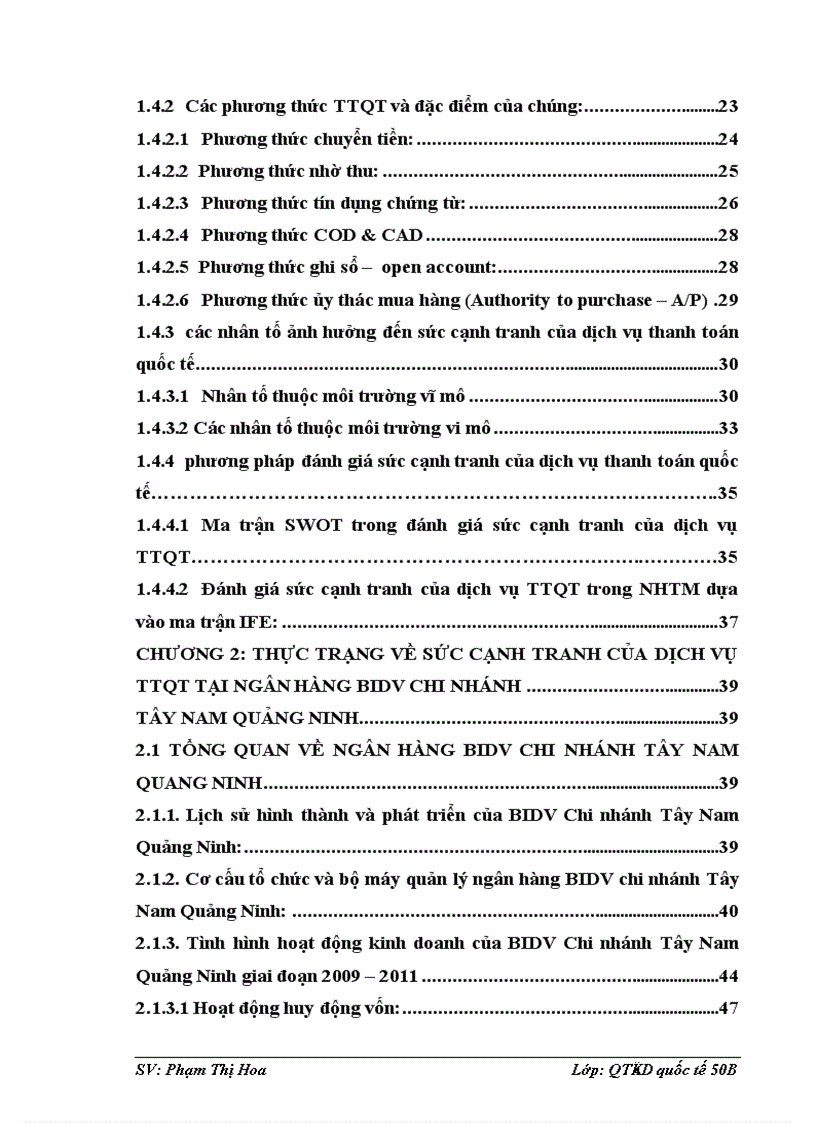 Nâng cao sức cạnh tranh của dịch vụ thanh toán quốc tế tại ngân hàng BIDV chi nhánh Tây Nam Quảng Ninh