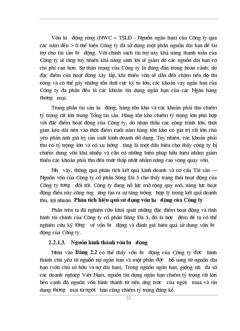 image for page Vốn lưu động và một số giảI pháp nâng cao hiệu quả sử dụng vốn lưu động tại công ty cổ phần Sông đà 5