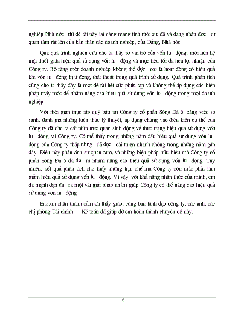 image for page Vốn lưu động và một số giảI pháp nâng cao hiệu quả sử dụng vốn lưu động tại công ty cổ phần Sông đà 5