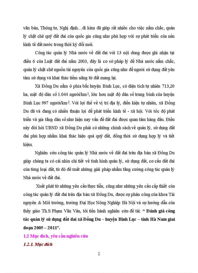 image for page Đánh giá công tác quản lý sử dụng đất đai xã Đồng Du huyện Bình Lục tỉnh Hà Nam giai đoạn 2005 201
