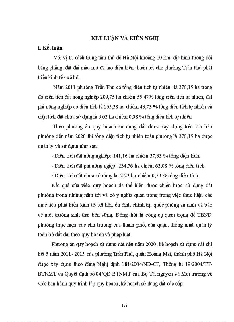 image for page Quy hoạch sử dụng đất phường Trần Phú quận Hoàng Mai thành phố Hà Nội giai đoạn 2011 2020
