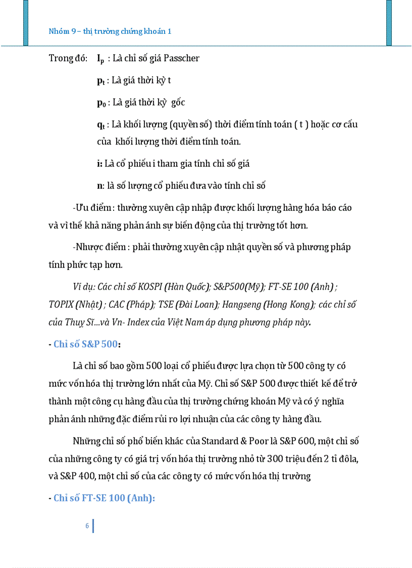 Phân tích các phương pháp tính chỉ số Liên hệ thực tiễn Việt Nam Bình luận về diễn biến giá chứng khoán tại sở giao dịch chứng khoán TP HCM trong thời gian qua