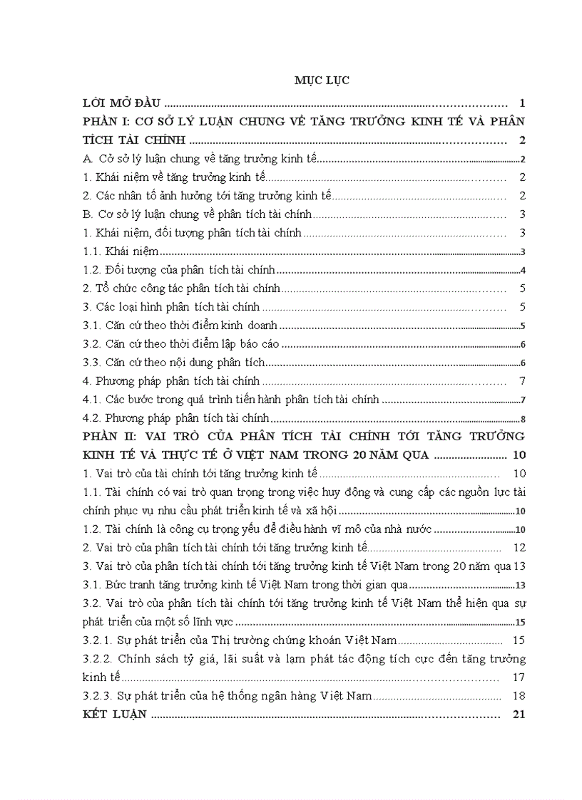 Phân tích vai trò của phân tích tài chính tới tăng trường kinh tế Chứng minh vai trò đó ở Việt Nam trong 20 năm qua
