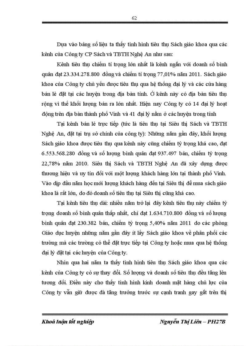 image for page Hoạt động tiêu thụ Sách giáo khoa tại Công ty cổ phần Sách và thiết bị trường học Nghệ An trong 2 năm 2010 201