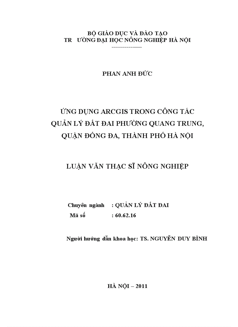 image for page Ứng dụng arcgis trong công tác quản lý đất đai phường quang trung quận đống đa thành phố hà nội 1