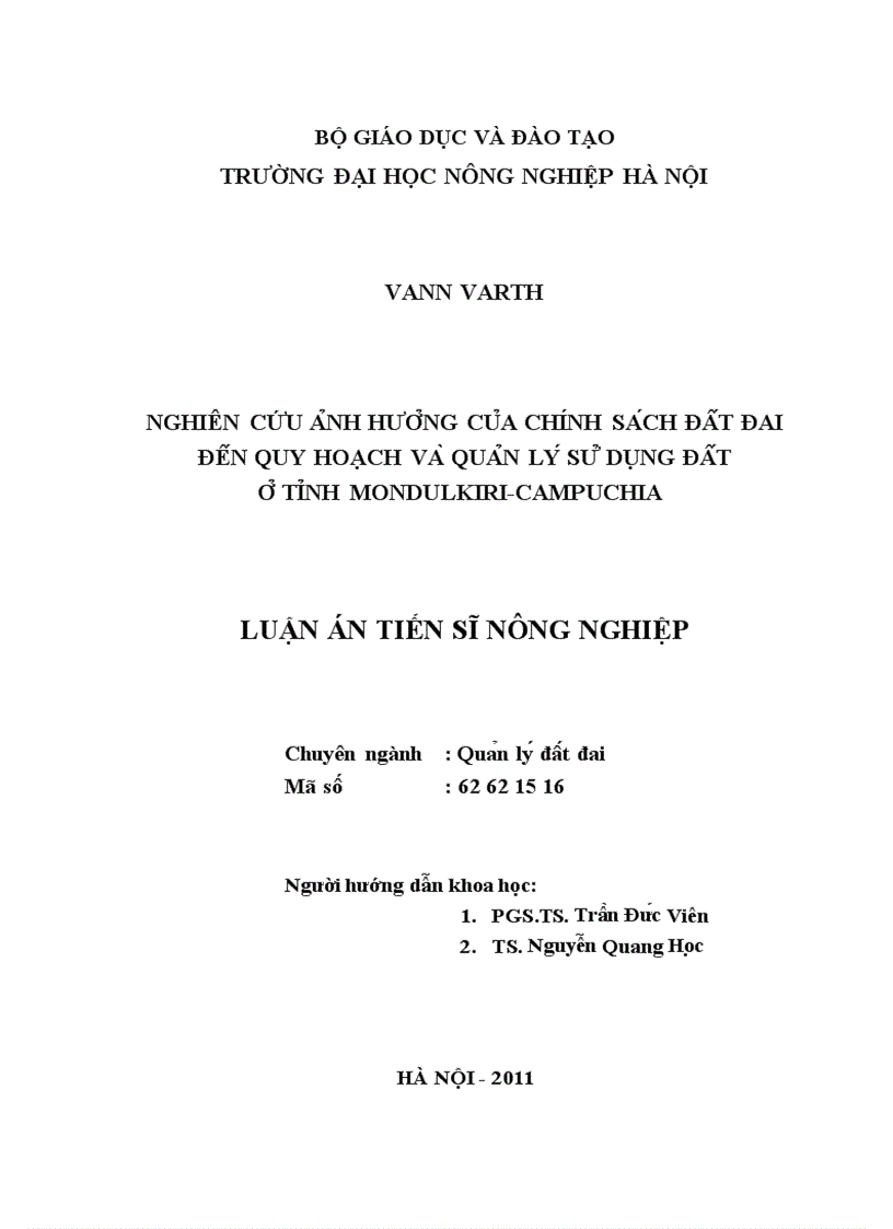 image for page Nghiên cứu ảnh hưởng của chính sách đất đai đến quy hoạch và quản lý sử dụng đất ở tỉnh mondulkiri campuchia