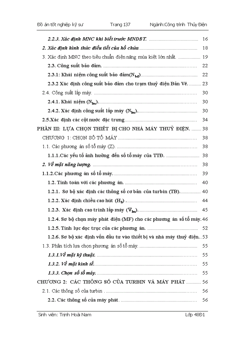 image for page Xác định các thông số chủ yếu của trạm thủy điện