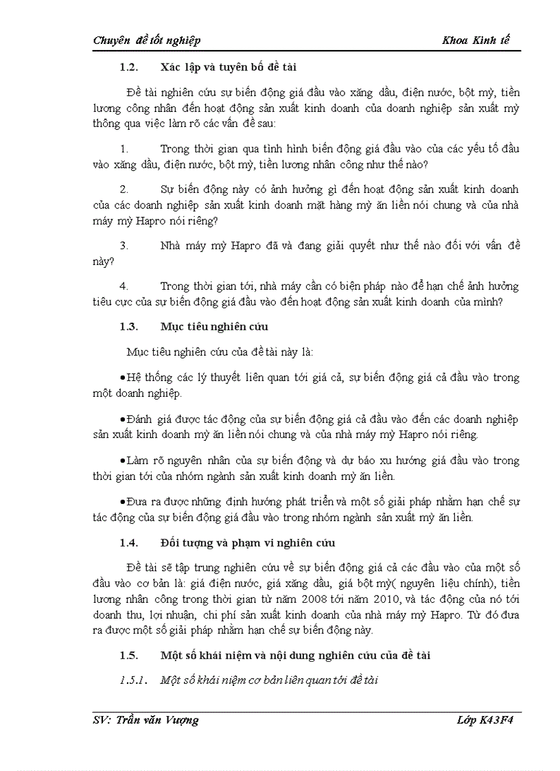 Một số giải pháp nhằm hạn chế sự biến động của giá đầu vào đối với hoạt động sản xuất kinh doanh của nhà máy mỳ Hapro thuộc Tổng công ty Thương mại Hà Nội 1
