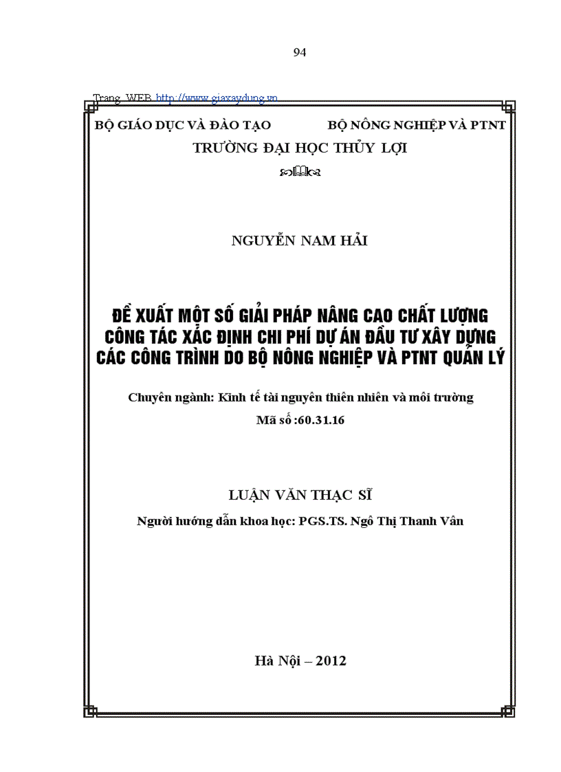image for page Thực trạng công tác lập chi phí đầu tư xây dựng công trình do bộ nông nghiệp và ptnt quản lý