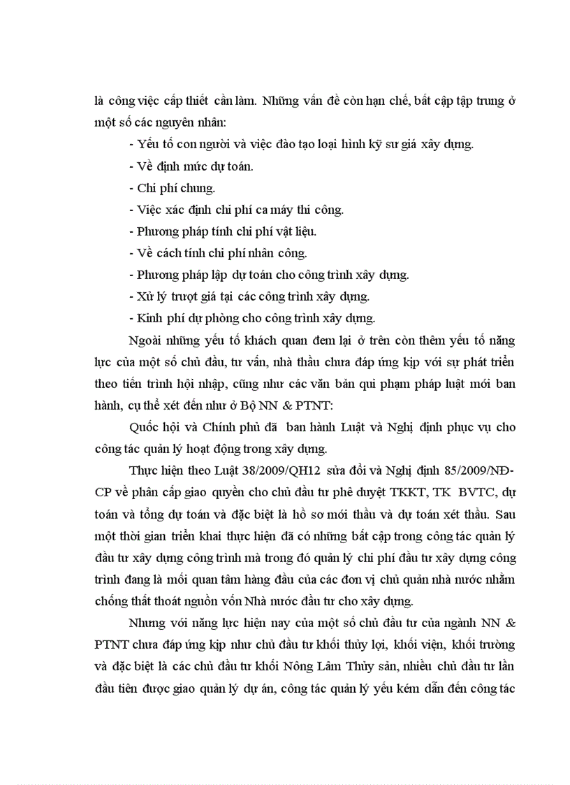 image for page Thực trạng công tác lập chi phí đầu tư xây dựng công trình do bộ nông nghiệp và ptnt quản lý