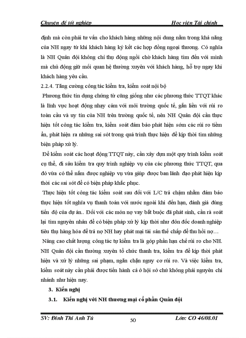 image for page Mở rộng và phòng ngừa rủi ro trong hoạt động thanh toán quốc tế theo phương thức tín dụng chứng từ tại ngân hàng TMCP Quân đội