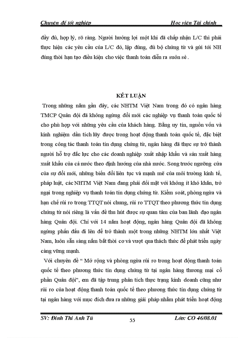 image for page Mở rộng và phòng ngừa rủi ro trong hoạt động thanh toán quốc tế theo phương thức tín dụng chứng từ tại ngân hàng TMCP Quân đội