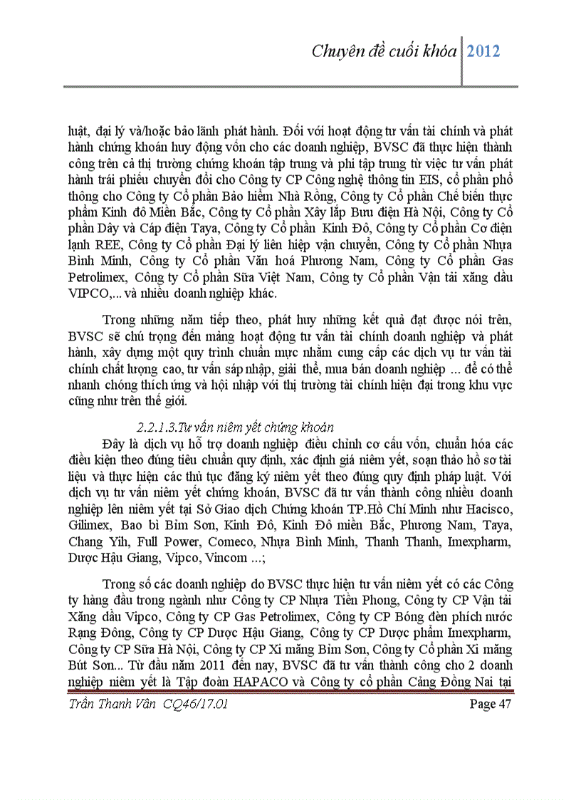 image for page Nâng cao hiệu quả hoạt động tư vấn của Công ty Cổ phần chứng khoán Bảo Việt BVSC