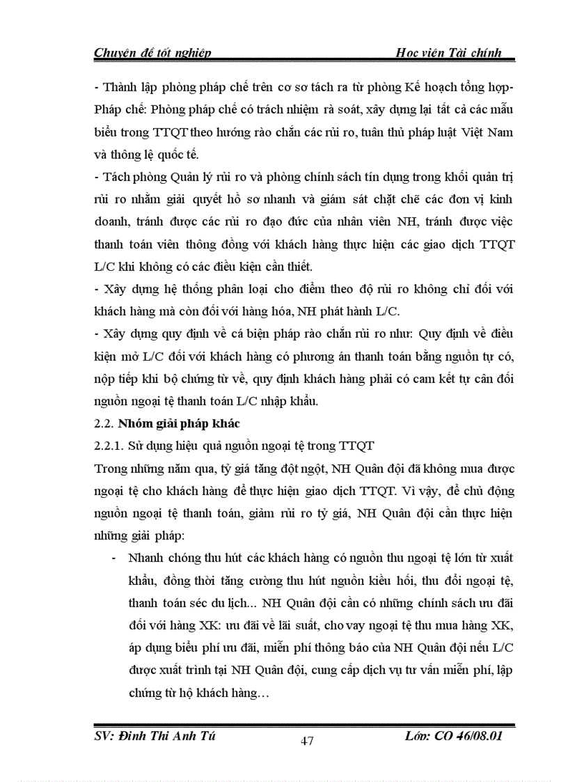 image for page Mở rộng và phòng ngừa rủi ro trong hoạt động thanh toán quốc tế theo phương thức tín dụng chứng từ tại ngân hàng TMCP Quân đội 1