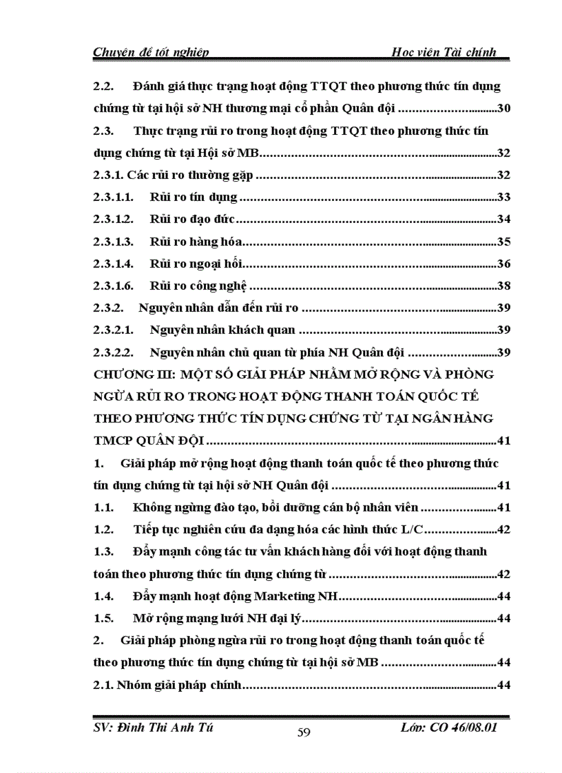 image for page Mở rộng và phòng ngừa rủi ro trong hoạt động thanh toán quốc tế theo phương thức tín dụng chứng từ tại ngân hàng TMCP Quân đội 1