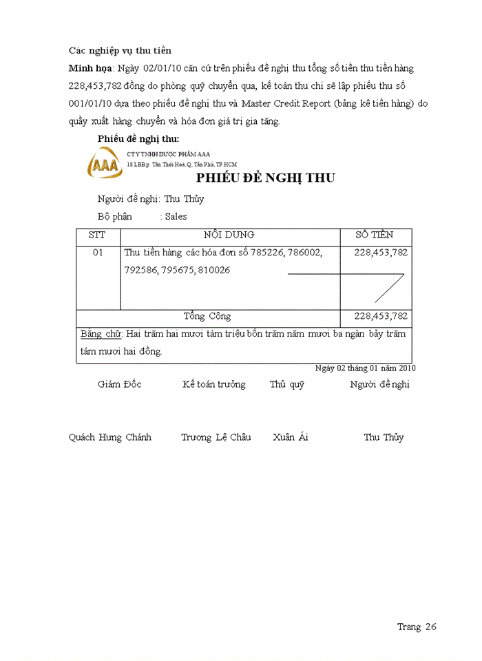 image for page Kế toán vốn bằng tiền tại Công ty TNHHDược Phẩm AAA