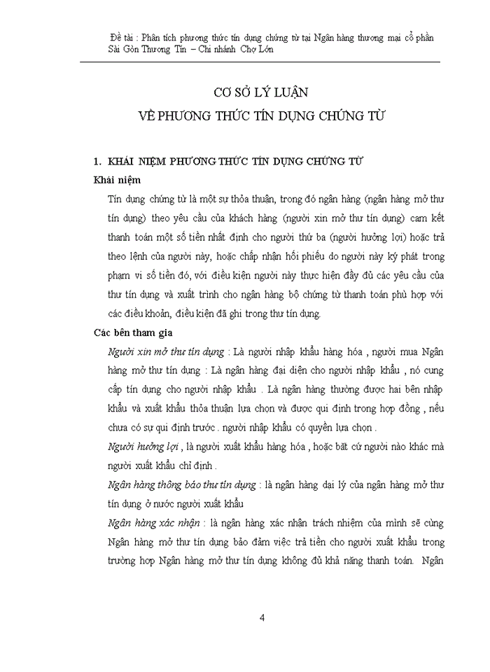 Phân tích phương thức tín dụng chứng từ tại ngân hàng tmcp sài gòn thương tín – chi nhánh chợ lớn