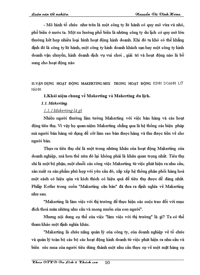 image for page Áp dụng Makerting - Mix trong hoạt động kinh doanh lữ hành tại Công ty Điều hành Hướng dẫn  du lịch Vinatour