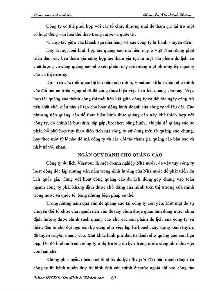 image for page Áp dụng Makerting - Mix trong hoạt động kinh doanh lữ hành tại Công ty Điều hành Hướng dẫn  du lịch Vinatour
