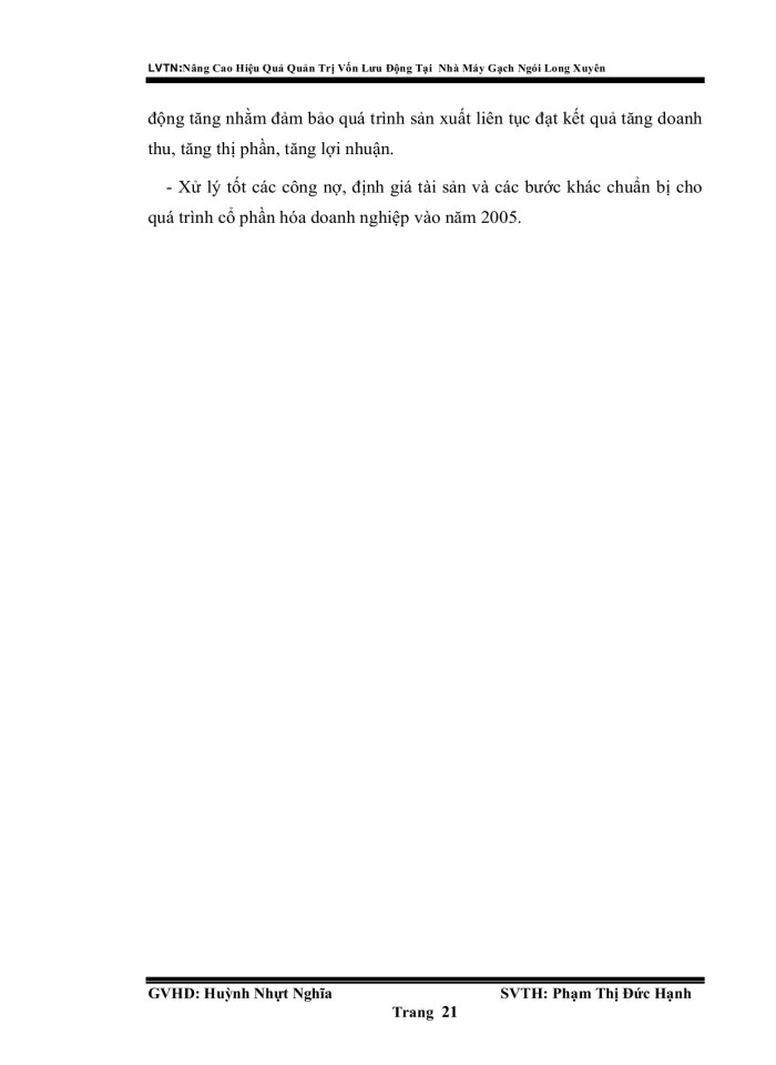 image for page Nâng cao hiệu quả quản trị vốn lưu động tại nhà máy gạc ngói Long Xuyên