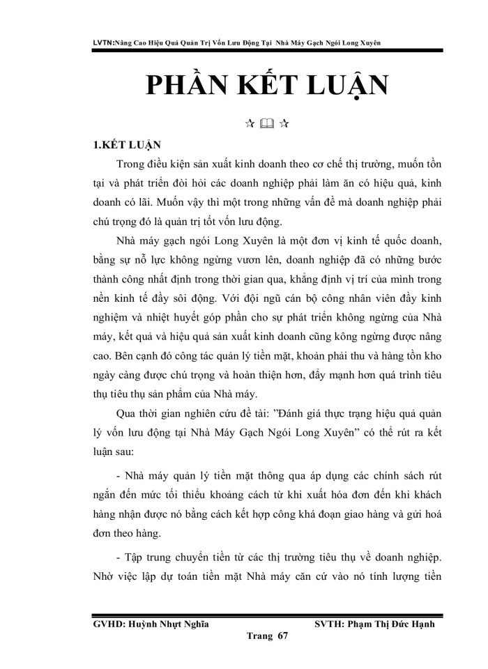 image for page Nâng cao hiệu quả quản trị vốn lưu động tại nhà máy gạc ngói Long Xuyên