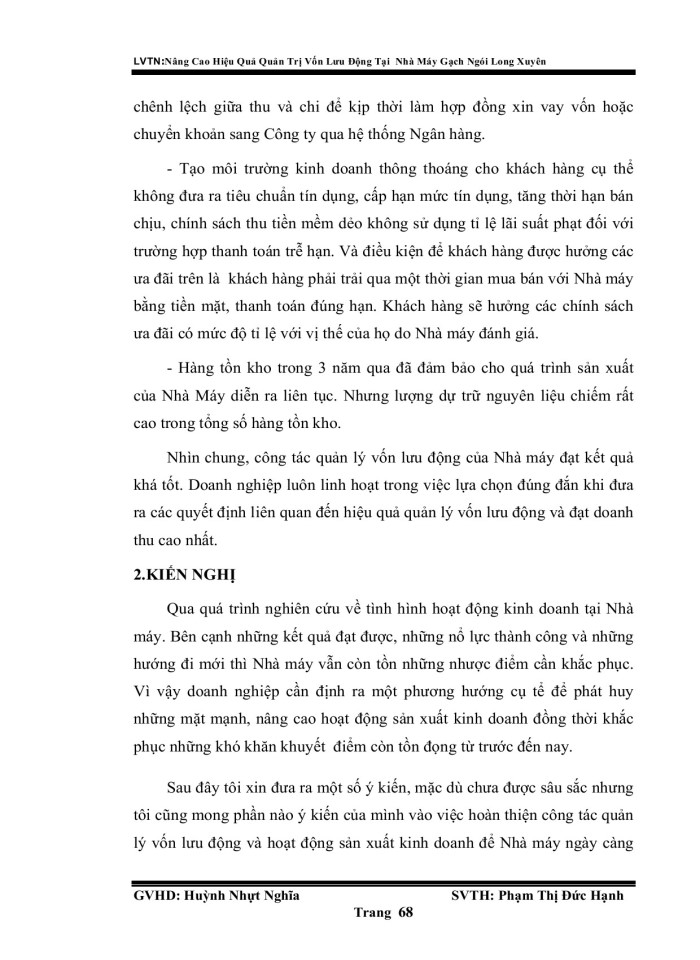 image for page Nâng cao hiệu quả quản trị vốn lưu động tại nhà máy gạc ngói Long Xuyên