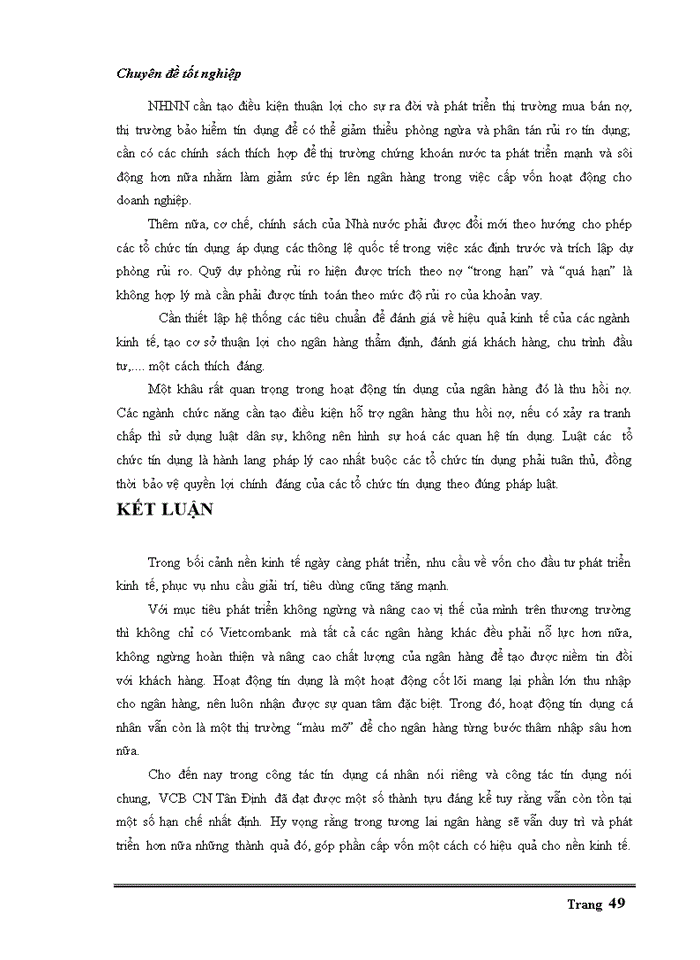 image for page Đánh giá hoạt động tín dụng cá nhân tại NHTMCP Ngoại Thương chi nhánh Tân Định
