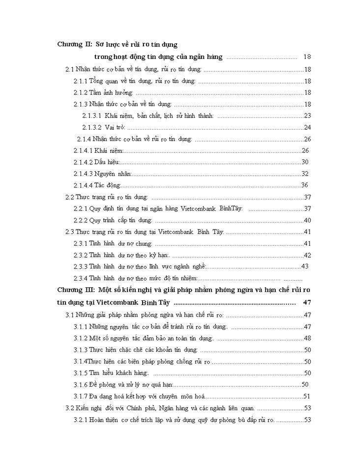 image for page Rủi ro tín dụng, giải pháp phòng ngừa_hạn chế rủi ro trong hoạt động tín dụng tại tại ngân hàng TMCP Ngoại Thương Việt Nam_Chi Nhánh BìnhTây