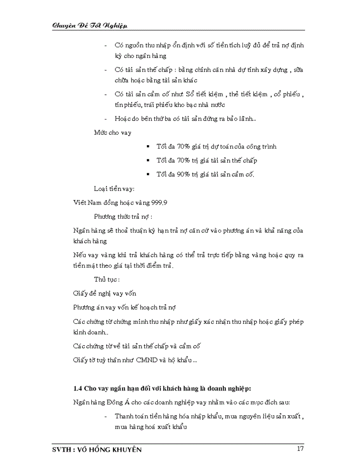 image for page Nghiệp vụ cho vay ngắn hạnh tại ngân hàng thương mại cổ phần Đông Á