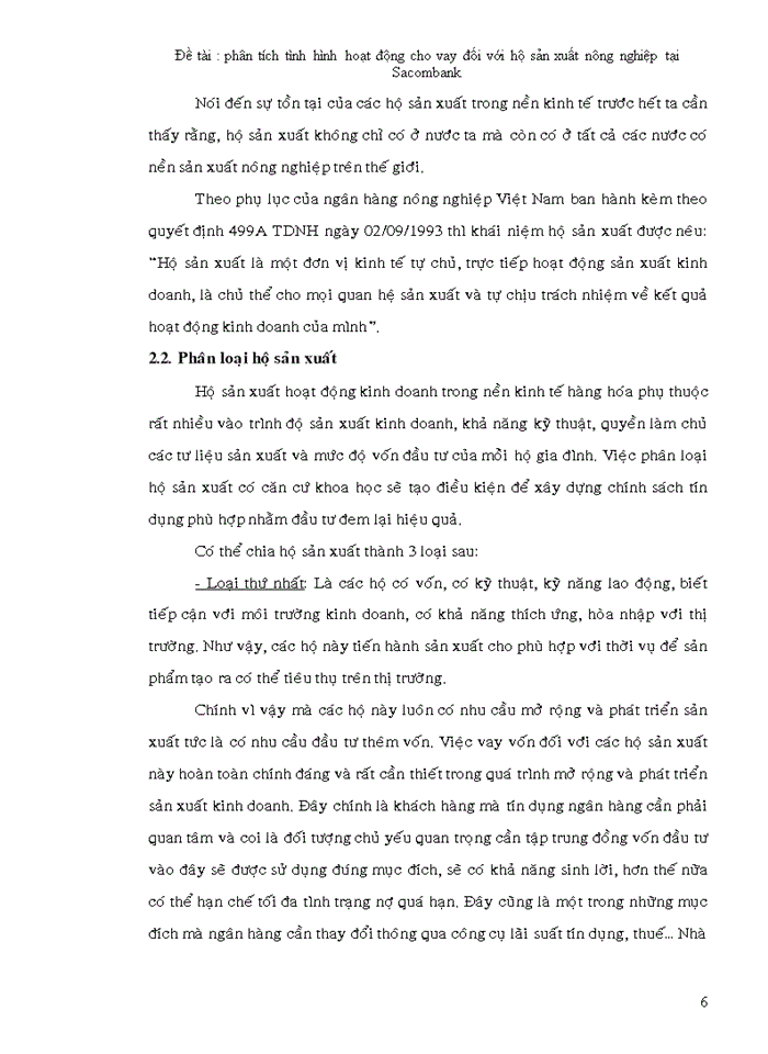 Phân tích tình hình hoạt động cho vay đối với hộ sản xuất nông nghiệp tại Sacombank