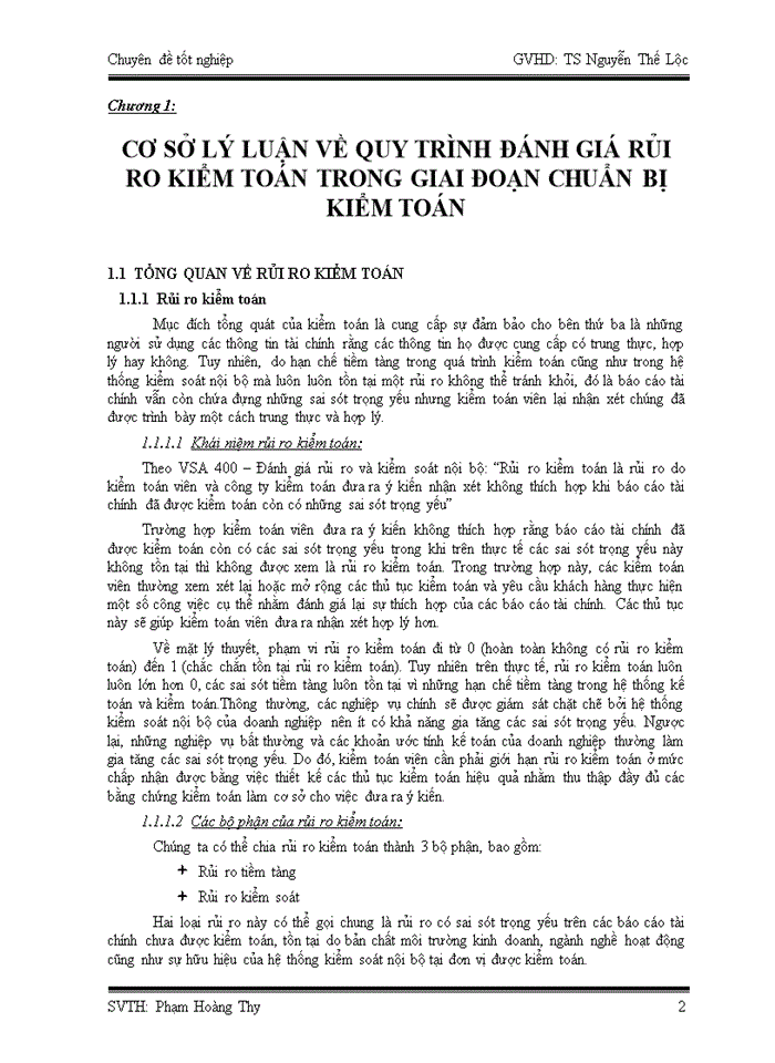 Quy trình đánh giá rủi ro trong  giai đoạnchuẩn bị kiểmtoán  tại  công ty kiểm toán ernst & young việt nam
