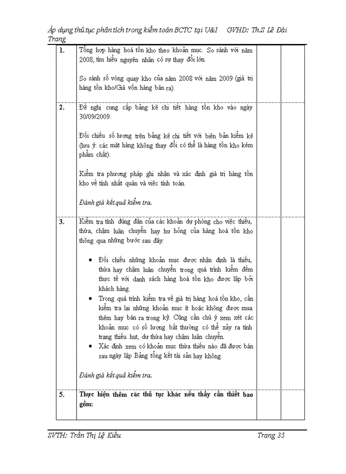 image for page Áp dụng thủ tục phân tích trong kiểm toán BCTC tại U&I
