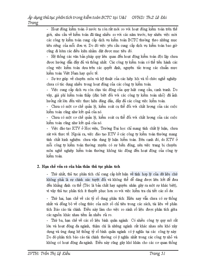 image for page Áp dụng thủ tục phân tích trong kiểm toán BCTC tại U&I