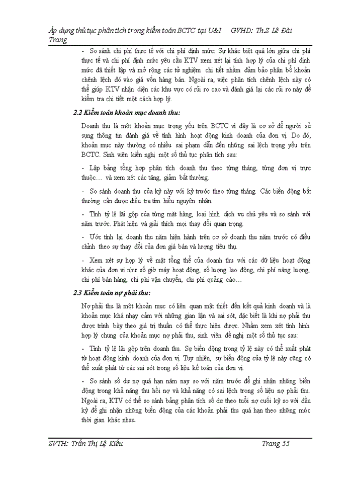 image for page Áp dụng thủ tục phân tích trong kiểm toán BCTC tại U&I