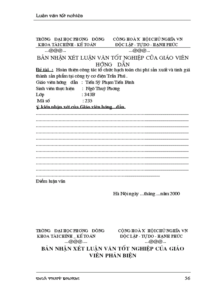 image for page Hoàn thiện công tác tổ chức chi phí sản xuất  và tính giá thành sản phẩm ở Công ty Cơ điện Trần Phú